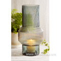 Hurricane Big Ribbed Glass Vase With smoky grey